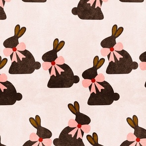 Chocolate Bunny with Bows- Easter Sugar Cookies- Light Blush- Large Scale
