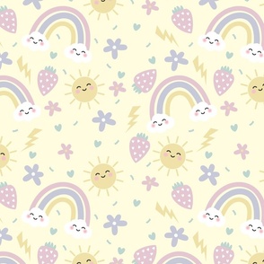 Pastel Funky Summer Strawberries Rainbows and Suns