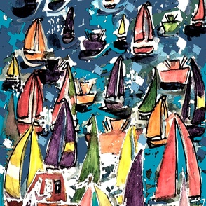 Watercolored sailboats long repeat lg