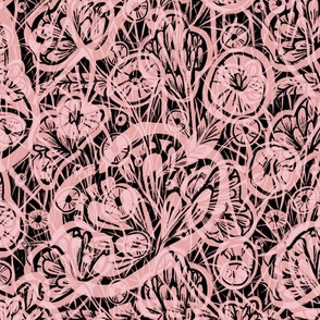 Seamless pattern with an ornament of decorative openwork flowers and lace with cobwebs, hand-drawn graphic pattern 5