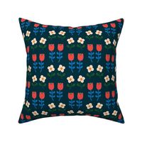 Sweet Alliance Flower Pairs Navy Blue  - Small Scale 5x5 Inches