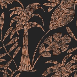 Seamless pattern with tropical plants, palm trees, monstera, tropical leaves, banana leaves  9