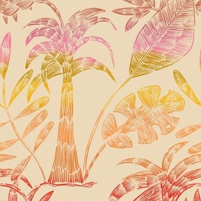 Seamless pattern with tropical plants, palm trees, monstera, tropical leaves, banana leaves  7