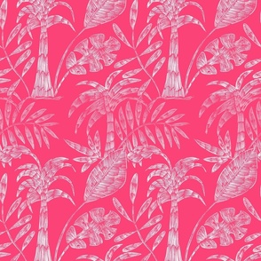 Seamless pattern with tropical plants, palm trees, monstera, tropical leaves, banana leaves  4