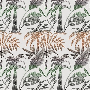 Seamless pattern with tropical plants, palm trees, monstera, tropical leaves, banana leaves  3