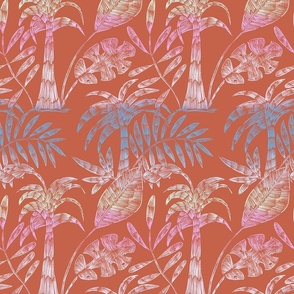 Seamless pattern with tropical plants, palm trees, monstera, tropical leaves, banana leaves  1