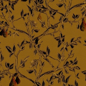 Pear tree chinoiserie - golden - Large fruit tree toile