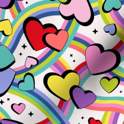 Rainbows and hearts - Colorful  bright lgbtq+ pride design inclusive queer theme on white 