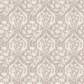   block print floral damask in cream and taupe, (XS) 6" 