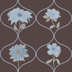 Blue Blooms on Brown Background