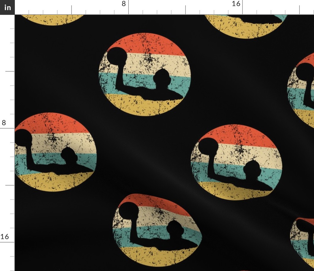 Retro Water Polo Player Icon Repeating Pattern Black