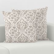  block print floral damask in cream and taupe (m) 8" 