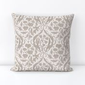  block print floral damask in cream and taupe (m) 8" 