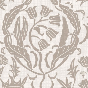 block print floral damask in taupe and cream, (XL) 24" 
