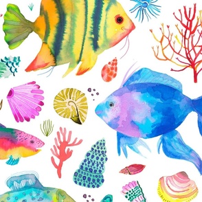 Fishes and shells Colorful ocean sea Jumbo Large