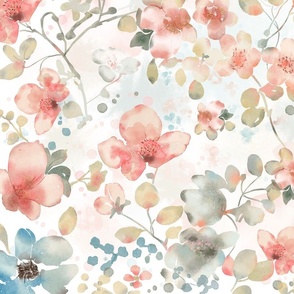 Pastel Blossom serenity: Watercolor Floral Elegance 24”LARGE SCALE