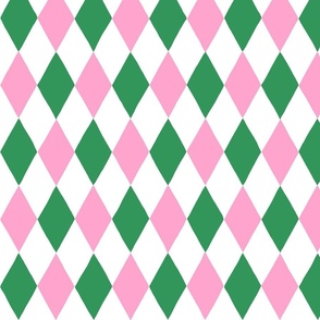 Small - harlequin diamond - Kelly Green pink and white - hand drawn brush stroke - Rhombus Lozenge pattern Checkered Geometric - fun happy girly wallpaper