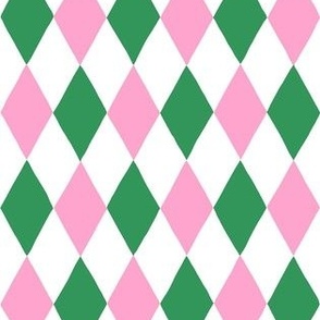 Extra Small - harlequin diamond - Kelly Green pink and white - hand drawn brush stroke - Rhombus Lozenge pattern Checkered Geometric - fun happy girly wallpaper