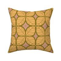 265 - large scale modern leaf quatrefoil botanical in yellow, pink and olive green