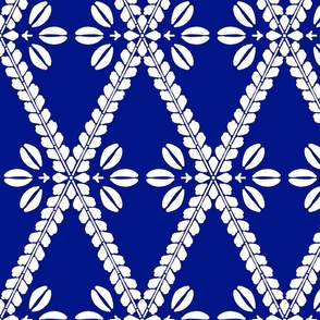 Indigo Blue and White Antique Japanese Inspired Botanical Pattern by Sewell Graphic Arts