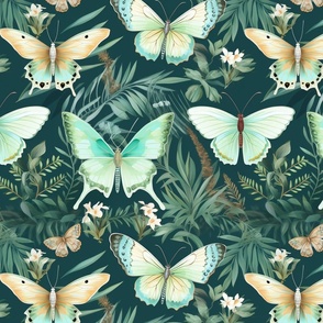 Tropical Butterfly & Luna Moth Paradise: A Colorful Floral Symphony with Butterflies and Moths