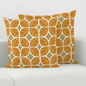 265 - large scale modern leaf quatrefoil botanical in mustard and olive green