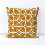 265 - large scale modern leaf quatrefoil botanical in mustard and olive green