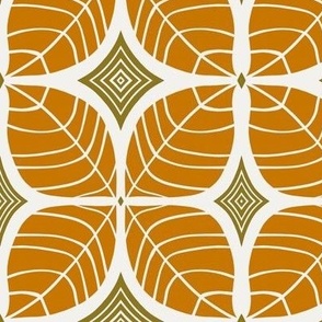 265 - large scale modern leaf quatrefoil botanical in mustard and olive green