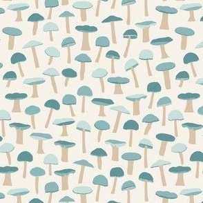 Toadstool 5w x 5.36h  (Teal on Cream)  SMALL SIZE