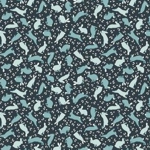 Cottontail Trail 4w x 3.2h (Teal on Navy)  SMALL SIZE  