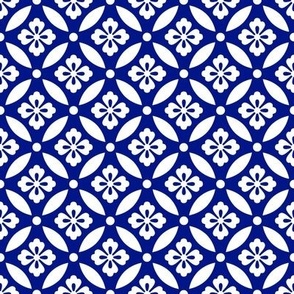 Indigo Blue Antique Japanese Inspired Geometric Flower Pattern by Sewell Graphic Arts