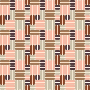 Geometric Block Print  - Marron, Peach, Tan Bars -   Ivory Background - Small Scale