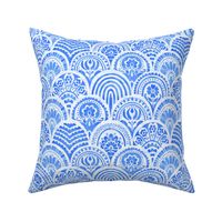 Textured Boho hand painted scallop in beach house blue tones