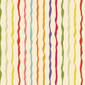 Rough hand drawn stripes multicolor rainbow stripes on cream background-small scale