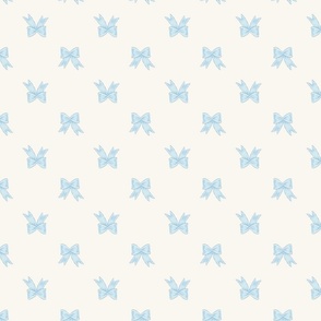 Small Two Directional Pastel Blue Bow Ribbons on Benjamin Moore White Opulence Background