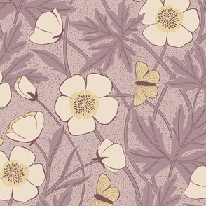 Sylvie Buttercup Floral | Lavender + Cream | Small - 12" repeat | Arts & Crafts Style