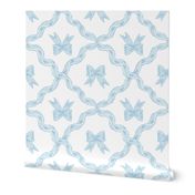 Medium Two Directional Blue Bows with Ribbon Diamond Trellis on Pure White (#ffffff) Background