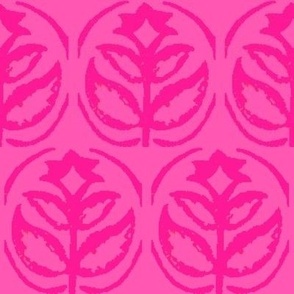 Vintage wood block Lily Flower -Hot  Pink on Pink