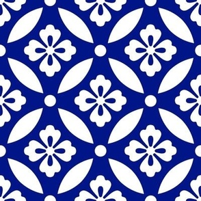Indigo Blue Antique Japanese Inspired Flower Pattern by Sewell Graphic Arts