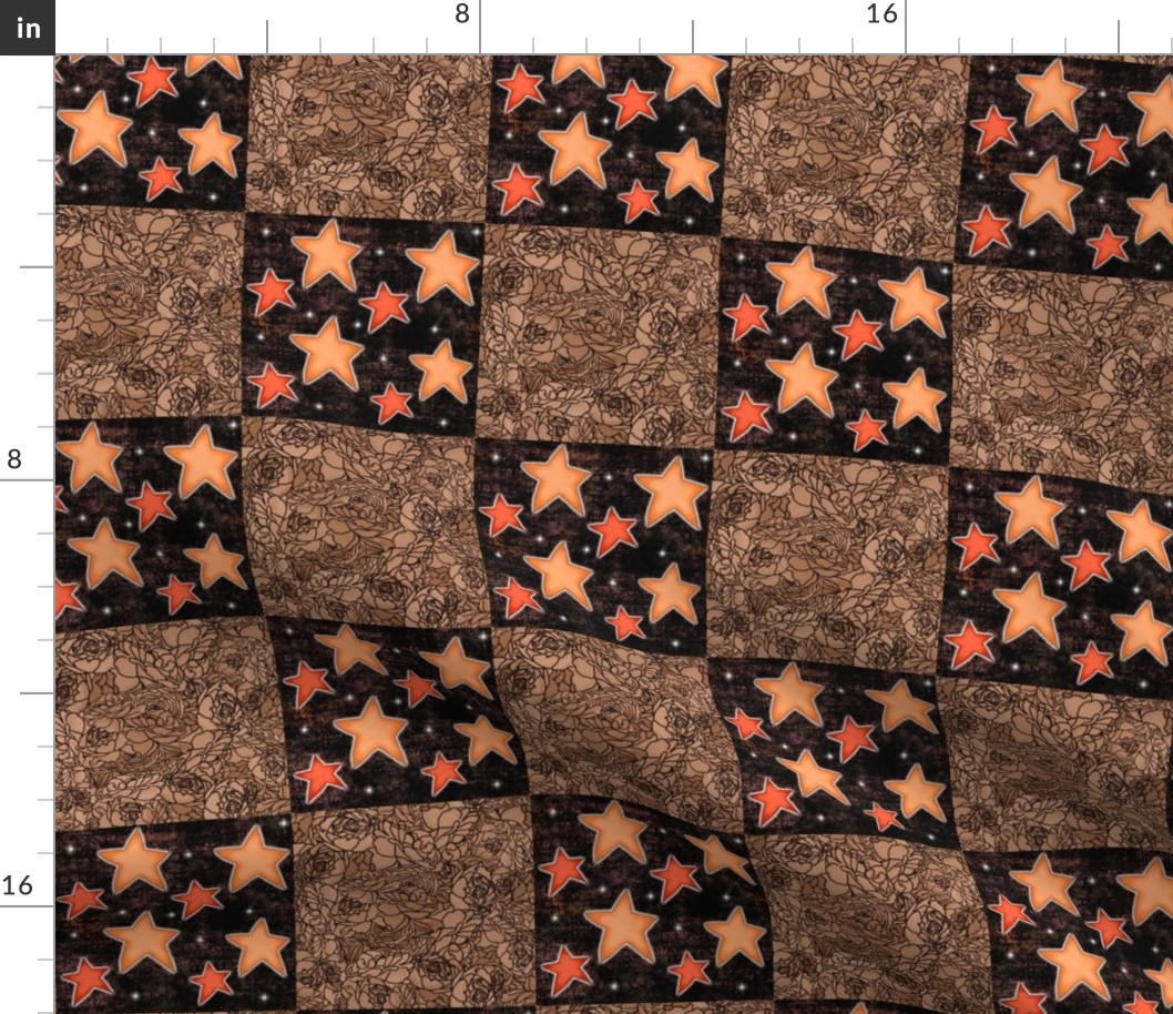 Roses and Stars, 4-inch Quilt Blocks, Patchwork Cheater Quilt, 