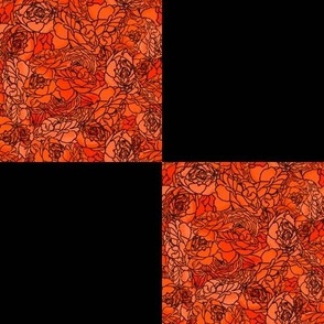 4-inch Rose Quilt Blocks Orange and Black Patchwork