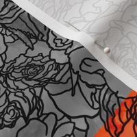 4-inch Rose Patchwork Cheater Quilt Blocks, Orange and Grey