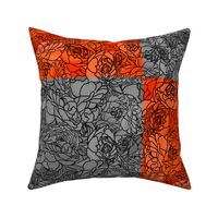 4-inch Rose Patchwork Cheater Quilt Blocks, Orange and Grey