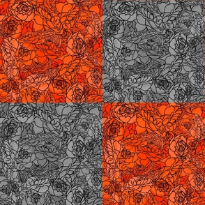 4-inch Rose Patchwork Cheater Quilt Blocks, Orange and Grey