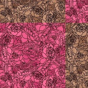 4-inch Rose Patchwork Cheater Quilt Blocks Pink and Brown Beige