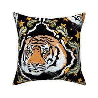 Ornate tiger damask, with stars, large scale