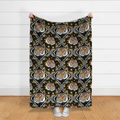 Ornate tiger damask, with stars, large scale