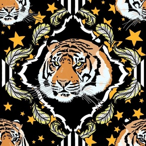Ornate tiger damask, with stars, large scale