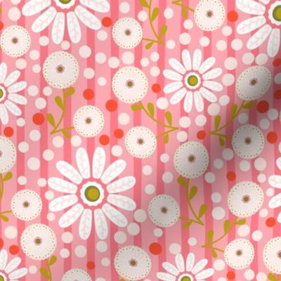 Daisies, Dots and Stripes - Pink and Orange
