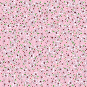Summer/Spring, Small Pink Flower (ditsy) "Lilly Bells" Collection non direction pattern on Pink Background by Mona Lisa Tello